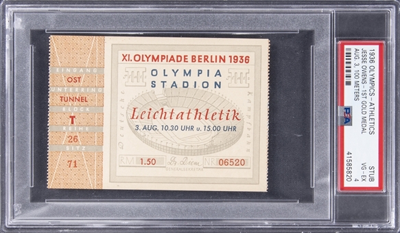 1936 Jesse Owens Ticket Stub From 1st 100m Gold Medal in the Berlin Olympic Games - PSA VG-EX 4
